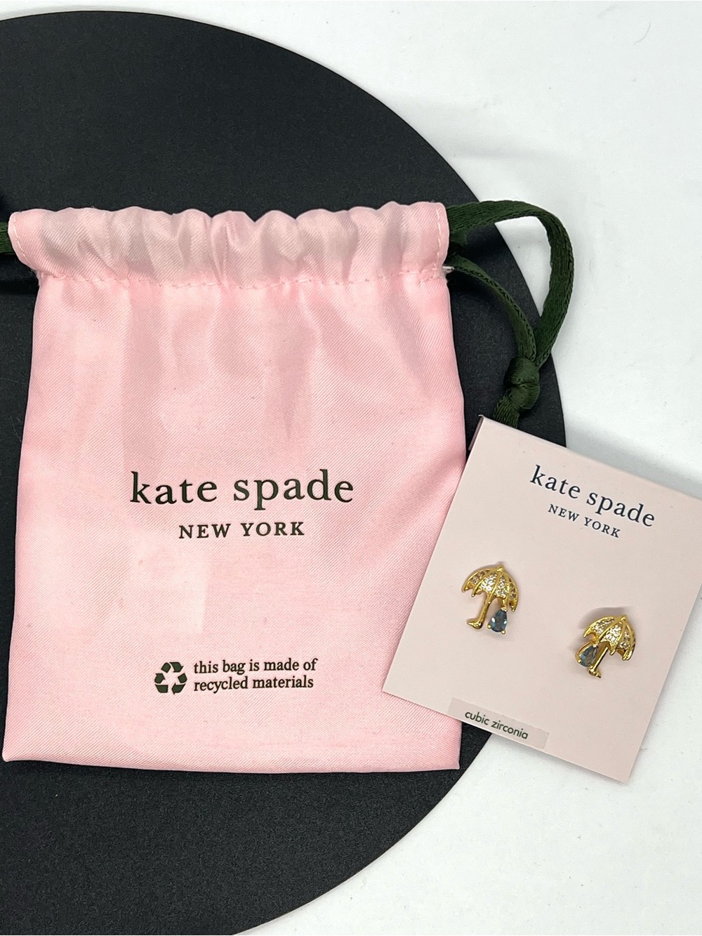 Kate Spade Authentic Rain or Shine Umbrella CZ Pavé Stud Earrings KB908